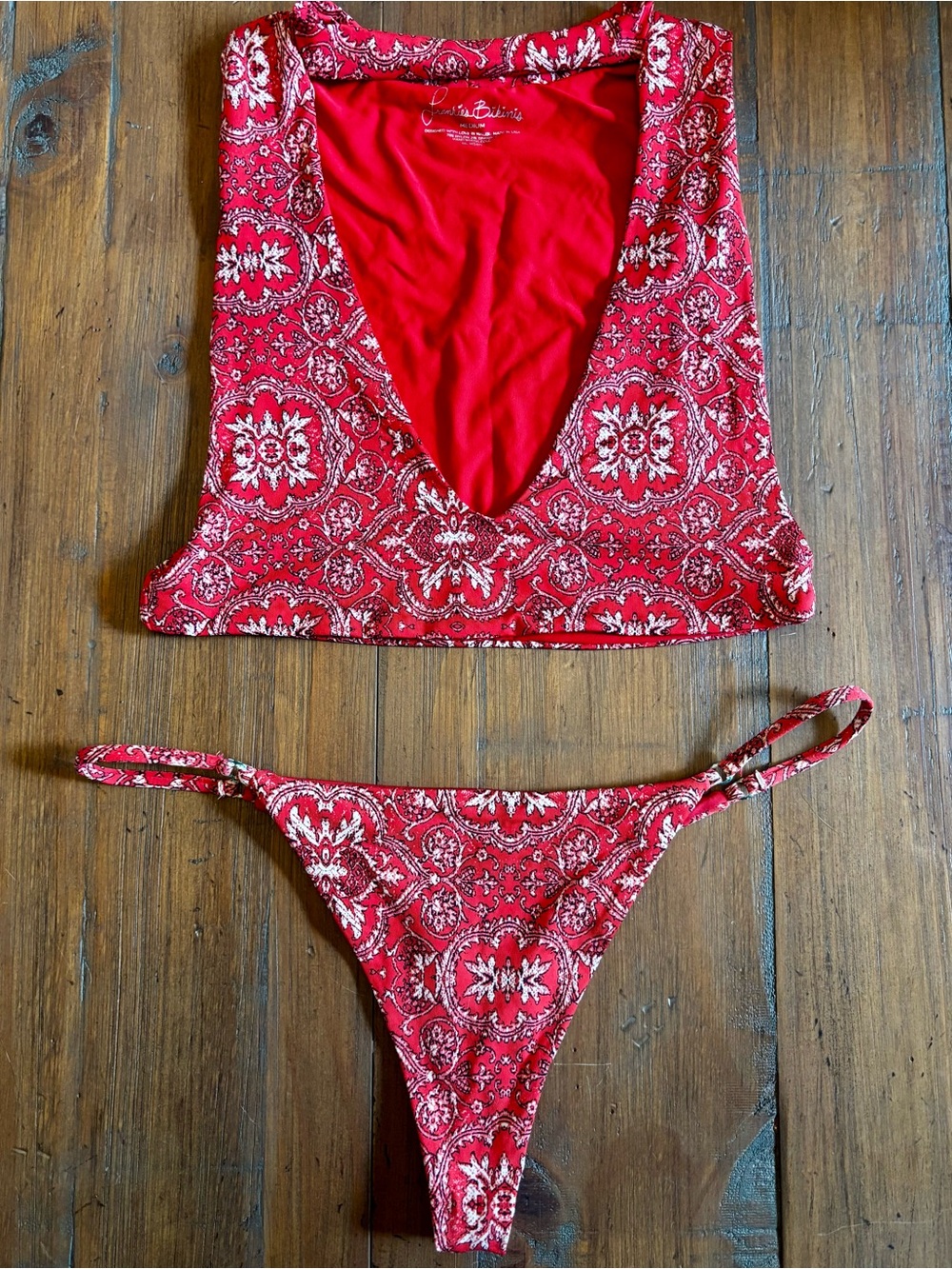 Frankie’s bikinis red bandana print bikini set